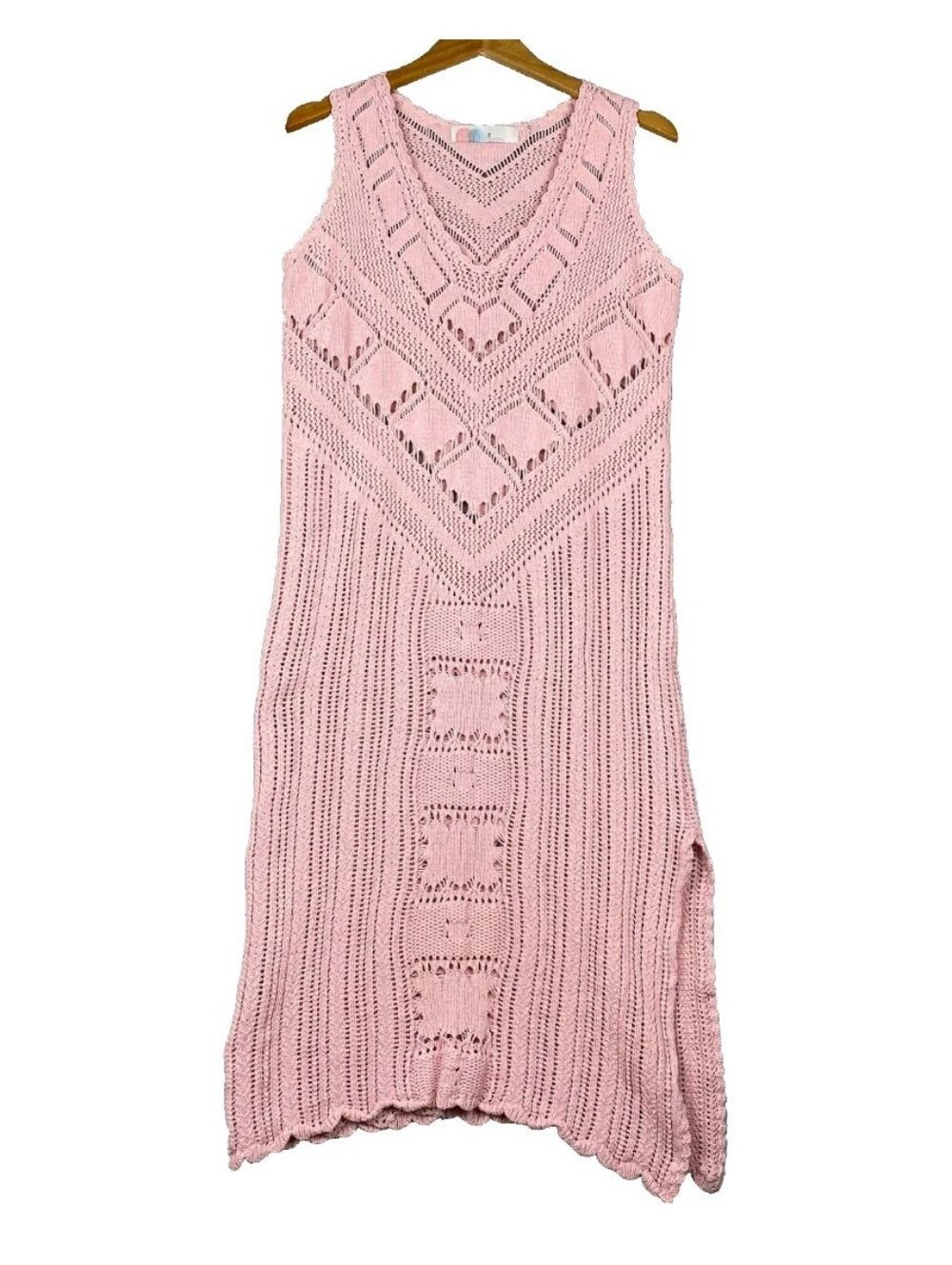 Free People Crochet Knit Midi Dress, Pink, Medium